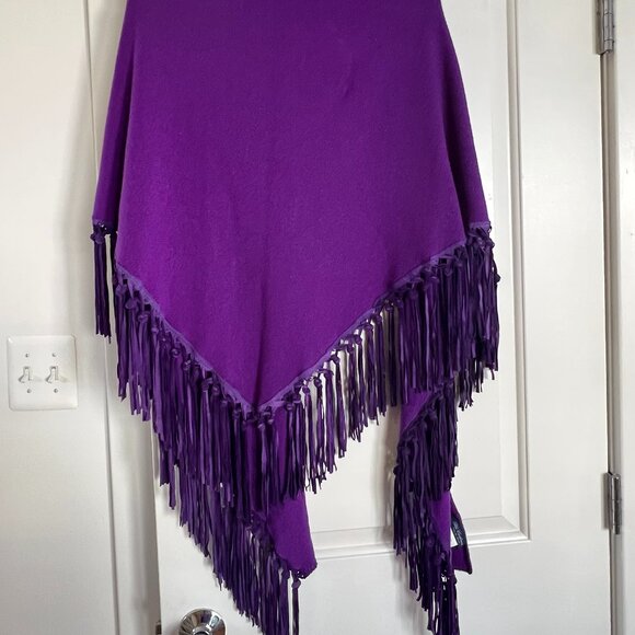 Purple Cashmere & Leather Fringe Shawl Italy - Picture 5 of 6